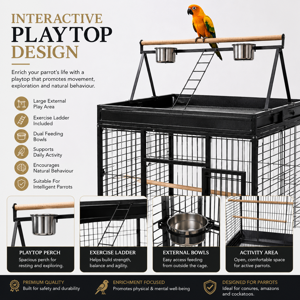 DAYANG A19 PREMIUM PLAYTOP PARROT CAGE FOR CONURES, AMAZONS & COCKATOOS – 102.5 × 80 × 172 CM