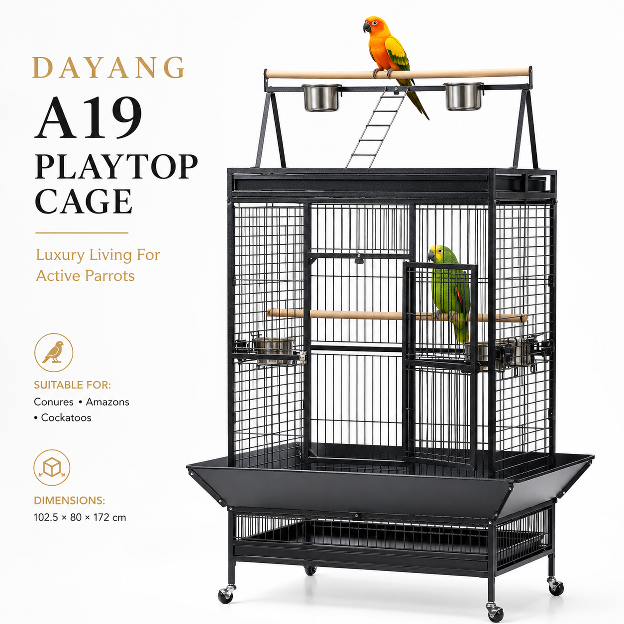 DAYANG A19 PREMIUM PLAYTOP PARROT CAGE FOR CONURES, AMAZONS & COCKATOOS – 102.5 × 80 × 172 CM