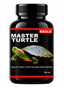 EAGLE MASTER TURTLE FOOD – HIGH PROTEIN COMPLETE NUTRITION FOR AQUATIC TURTLES | SUPPORTS HEALTHY SHELL DEVELOPMENT & NATURAL COLOR ENHANCEMENT | DAILY FEEDING FORMULA | 100 ML