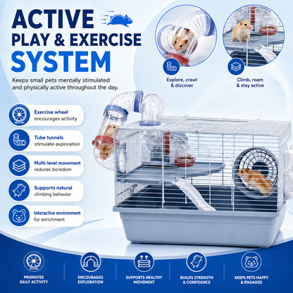 Dear pet DayangHamster Cage with Tunnel System, Exercise Wheel, Ramp & Platform 48x32x30.6 cm
