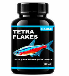 EAGLE TETRA FLAKES – PREMIUM COLOR ENHANCING FLAKE FOOD FOR TETRAS & TROPICAL FISH | HIGH PROTEIN DAILY NUTRITION | SUPPORTS FAST GROWTH & HEALTHY DEVELOPMENT | 100 ML