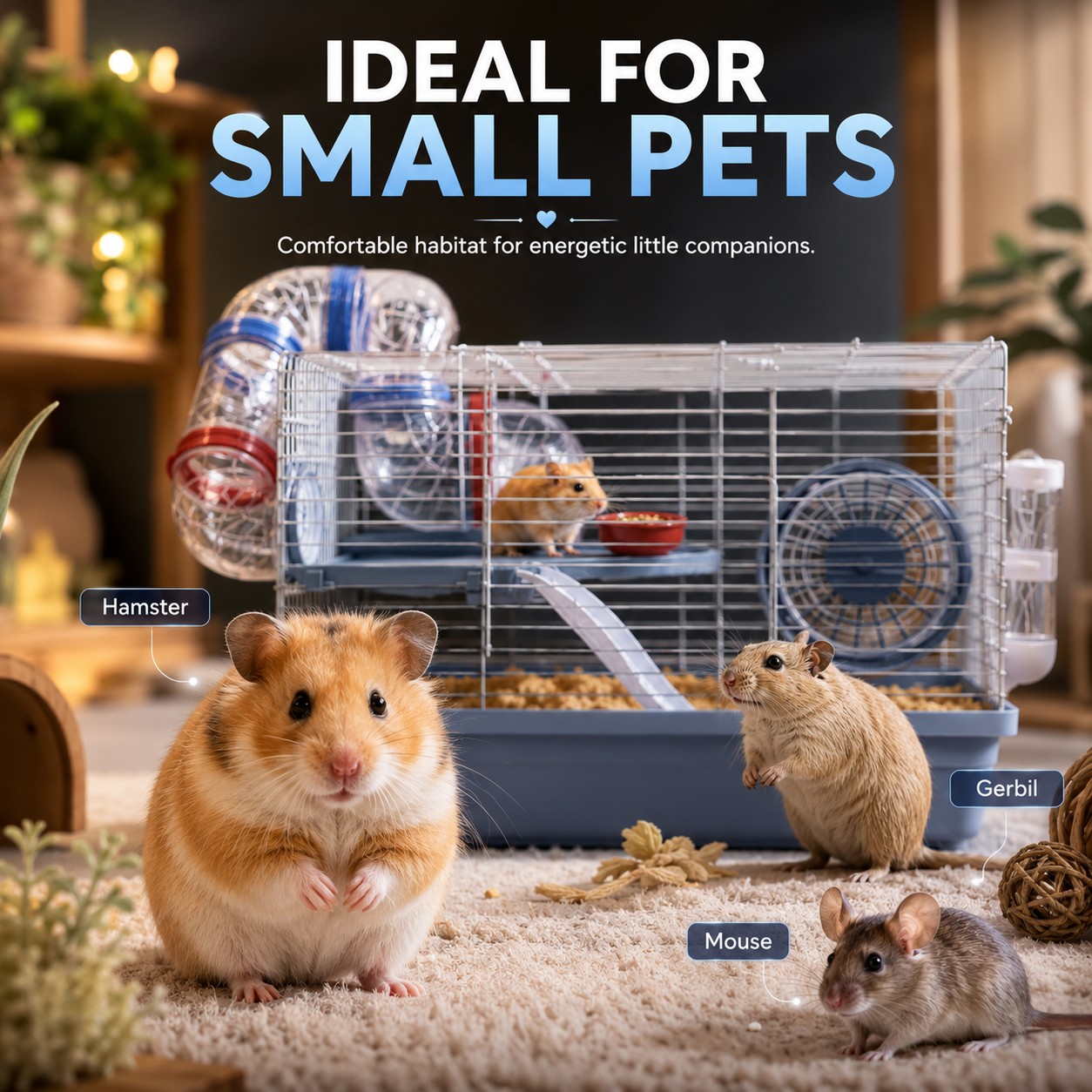 Dear pet DayangHamster Cage with Tunnel System, Exercise Wheel, Ramp & Platform 48x32x30.6 cm