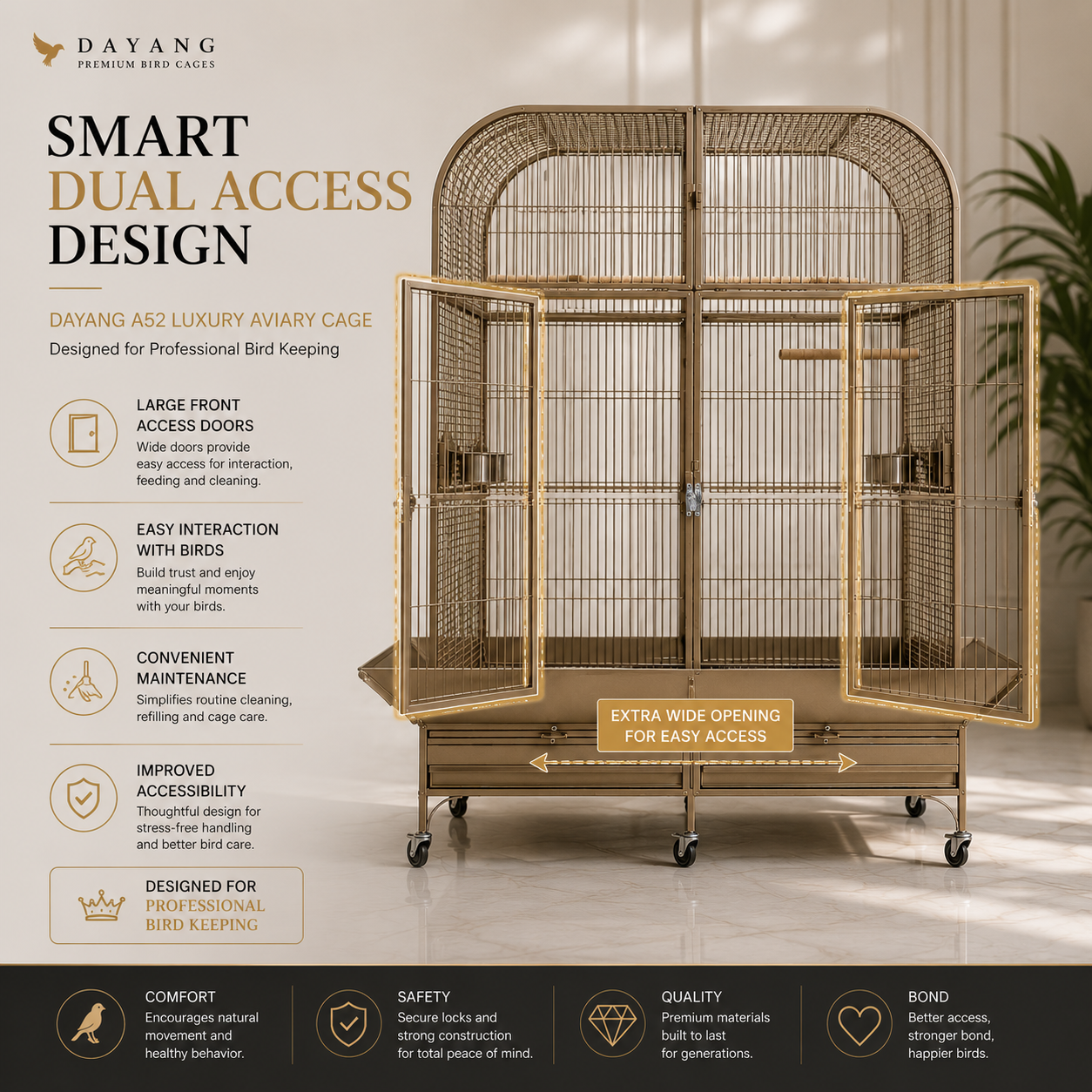 DAYANG A52 GRAND LUXURY AVIARY FOR MACAWS, COCKATOOS & AMAZON PARROTS – 161.5 × 81.5 × 182.5 CM