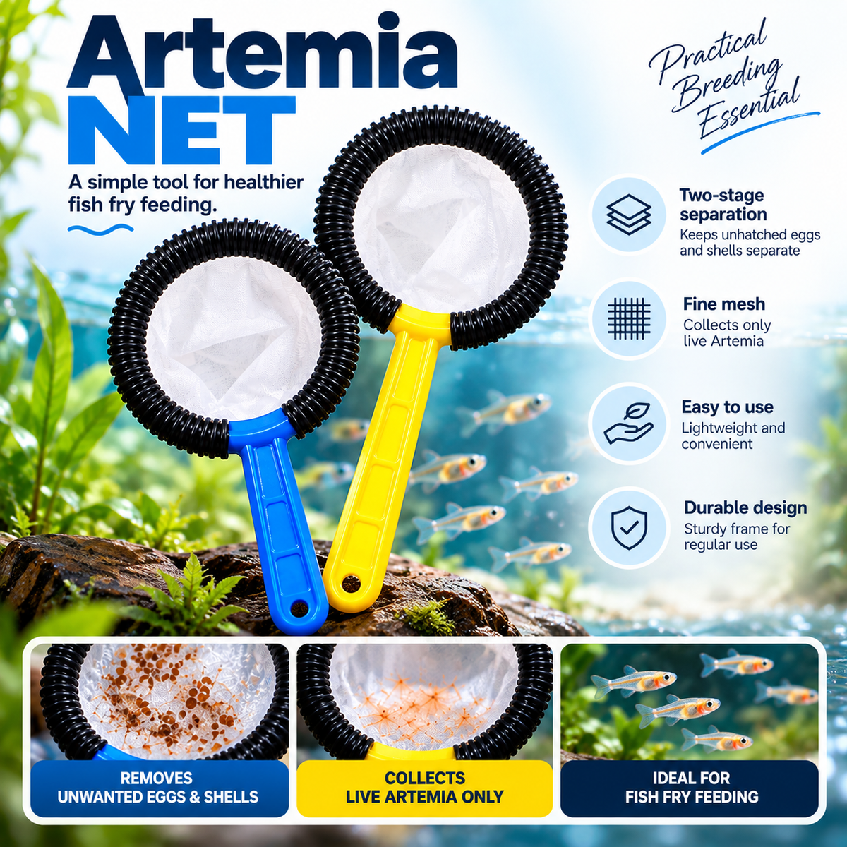 Artemia Net – Fine Mesh Brine Shrimp Net for Live Artemia & Fish Fry Feeding