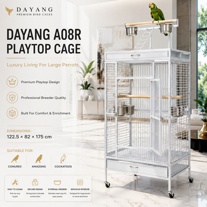 DAYANG A08R LUXURY AVIARY-STYLE PARROT RESIDENCE WITH PLAYTOP & MOBILE STAND – 122.5 × 82 × 175 CM