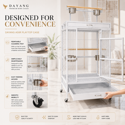 DAYANG A08R LUXURY AVIARY-STYLE PARROT RESIDENCE WITH PLAYTOP & MOBILE STAND – 122.5 × 82 × 175 CM