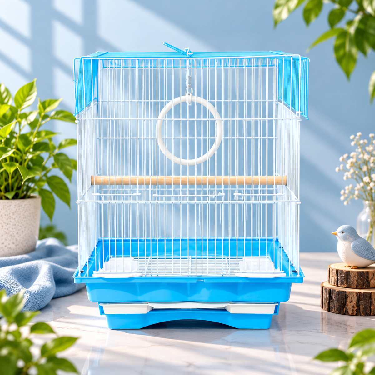 Blue & White Premium Bird Cage – 30 × 23 × 29 CM