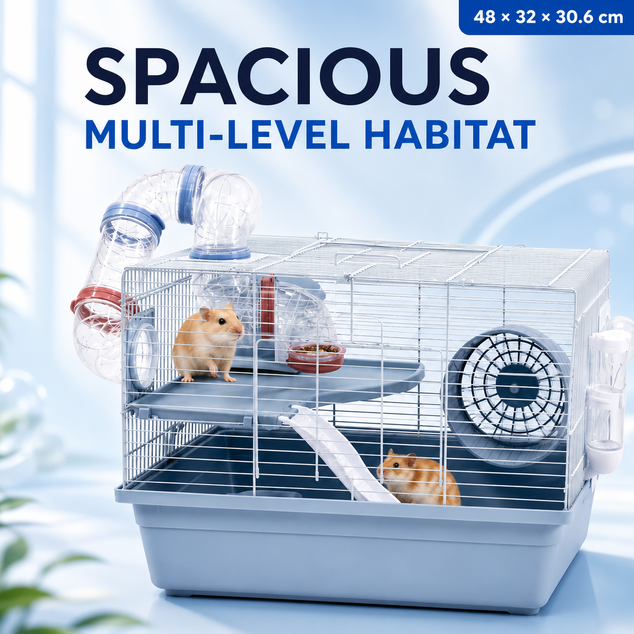 Dear pet DayangHamster Cage with Tunnel System, Exercise Wheel, Ramp & Platform 48x32x30.6 cm