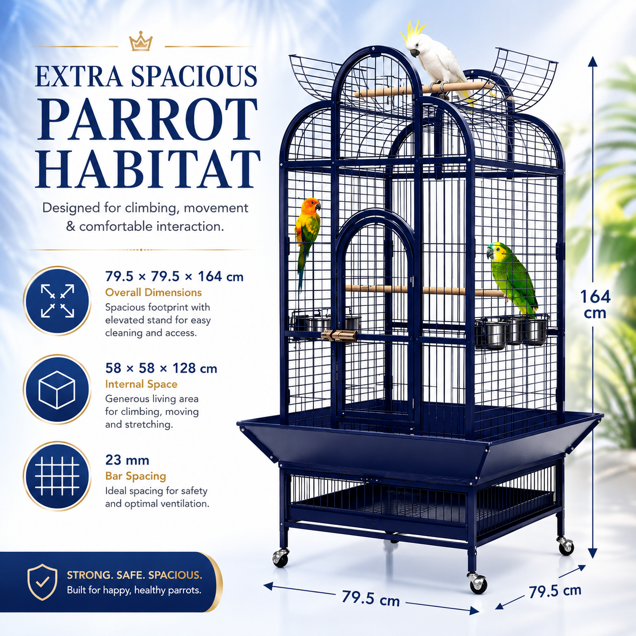 DAYANG A22 LUXURY PARROT RESIDENCE WITH PLAYTOP ACTIVITY CENTER – 79.5 × 79.5 × 164 CM