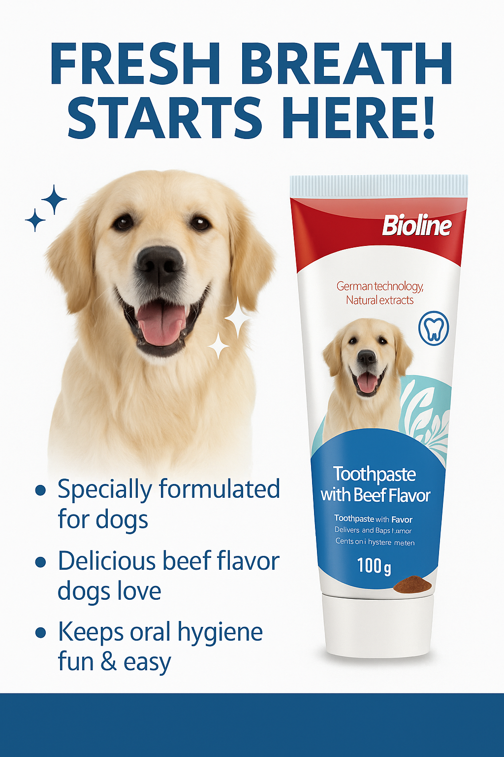 Bioline Dental Oral Care Kit,toothpaste with beef flavour -100g - pet grooming