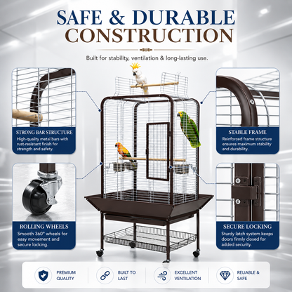 DAYANG A16 LUXURY COMPANION BIRD RESIDENCE WITH ACTIVITY TOP & MOBILE STAND – 80.6 × 80.6 × 152 CM