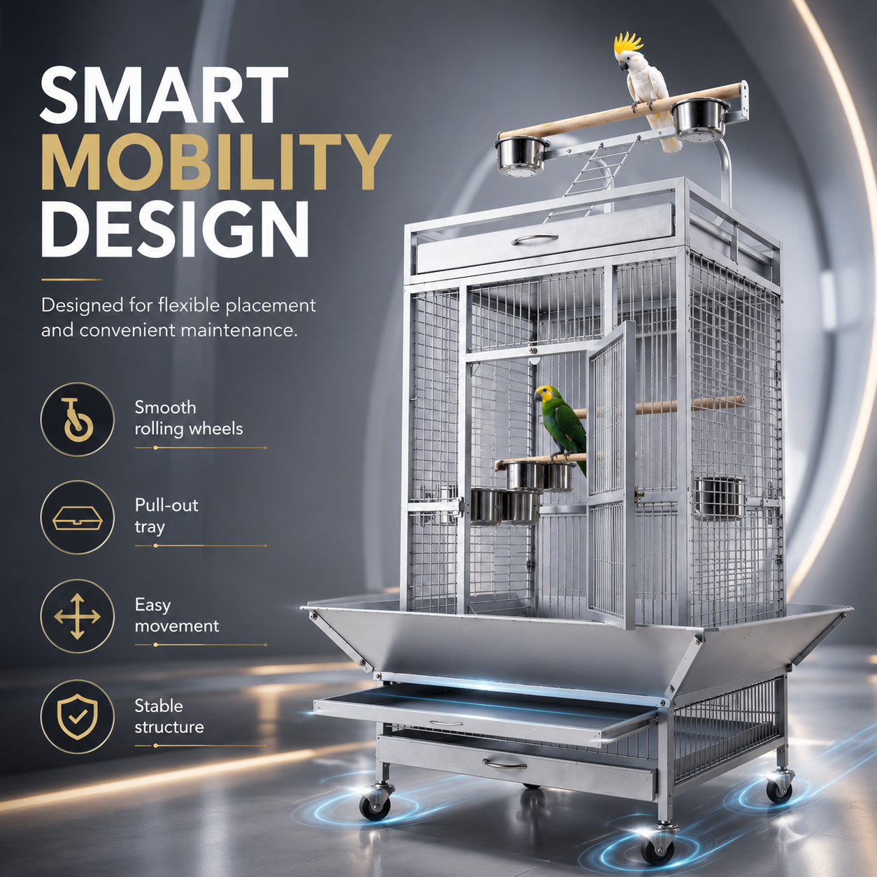 DAYANG A11 LUXURY PARROT RESIDENCE WITH ELEVATED PLAYTOP & FEEDING STATION – 82 × 77.4 × 164 CM