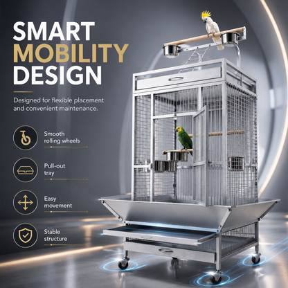 DAYANG A11 LUXURY PARROT RESIDENCE WITH ELEVATED PLAYTOP & FEEDING STATION – 82 × 77.4 × 164 CM