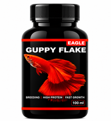 EAGLE GUPPY FLAKE FISH FOOD – HIGH PROTEIN PREMIUM FLAKE FOOD FOR GUPPIES, ENDLERS, MOLLIES & LIVEBEARER FISH | BREEDING SUPPORT, COLOR ENHANCEMENT & HEALTHY GROWTH | 100ml
