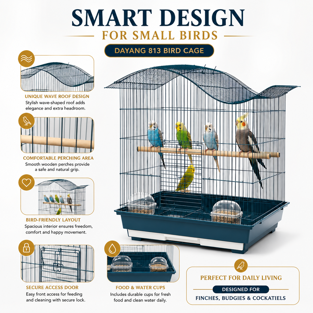 DAYANG 813 PREMIUM BIRD CAGE FOR FINCHES, BUDGIES & COCKATIELS – 52 × 41 × 62 CM