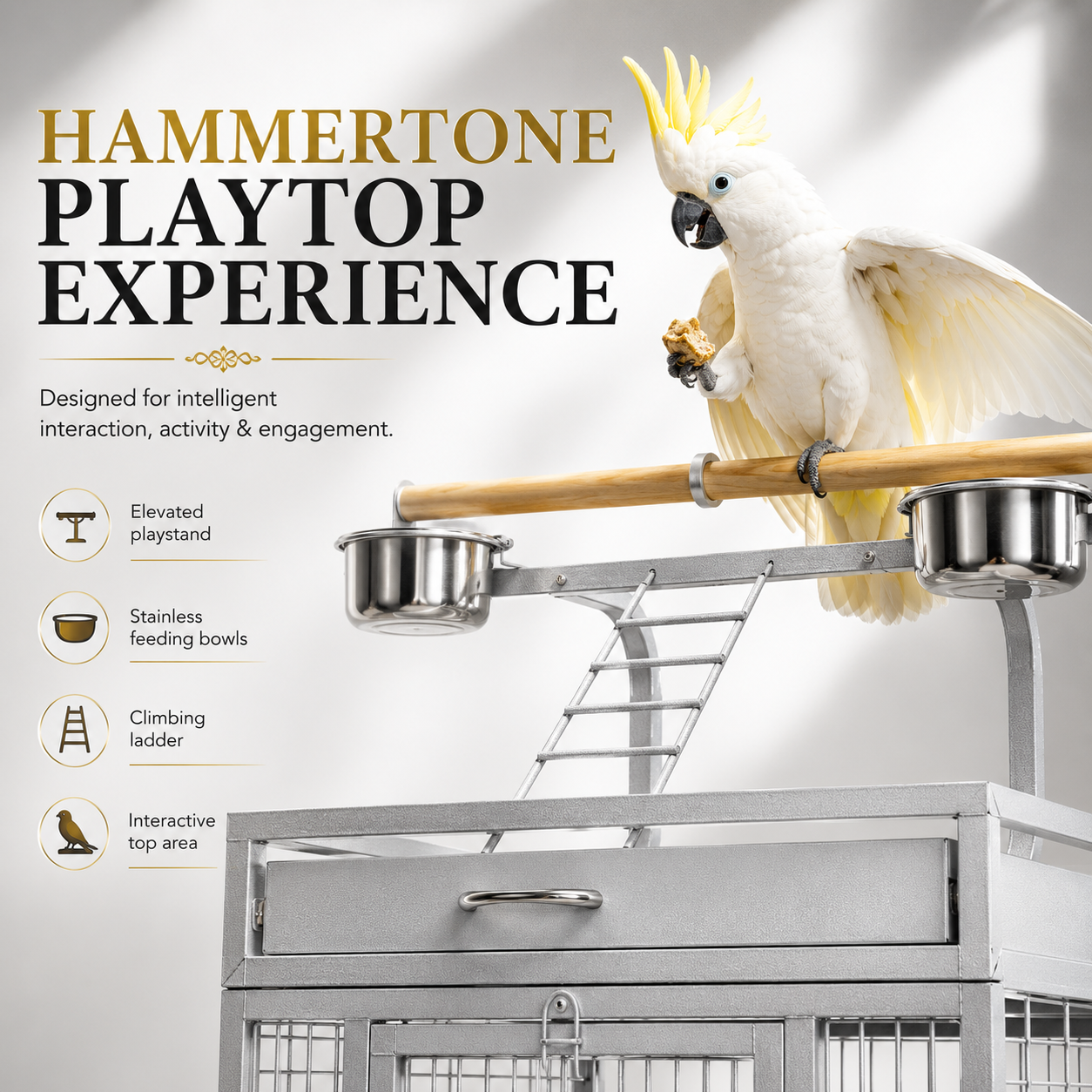 DAYANG A11 LUXURY PARROT RESIDENCE WITH ELEVATED PLAYTOP & FEEDING STATION – 82 × 77.4 × 164 CM
