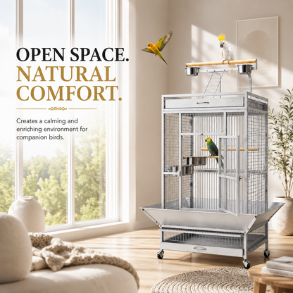 DAYANG A11 LUXURY PARROT RESIDENCE WITH ELEVATED PLAYTOP & FEEDING STATION – 82 × 77.4 × 164 CM