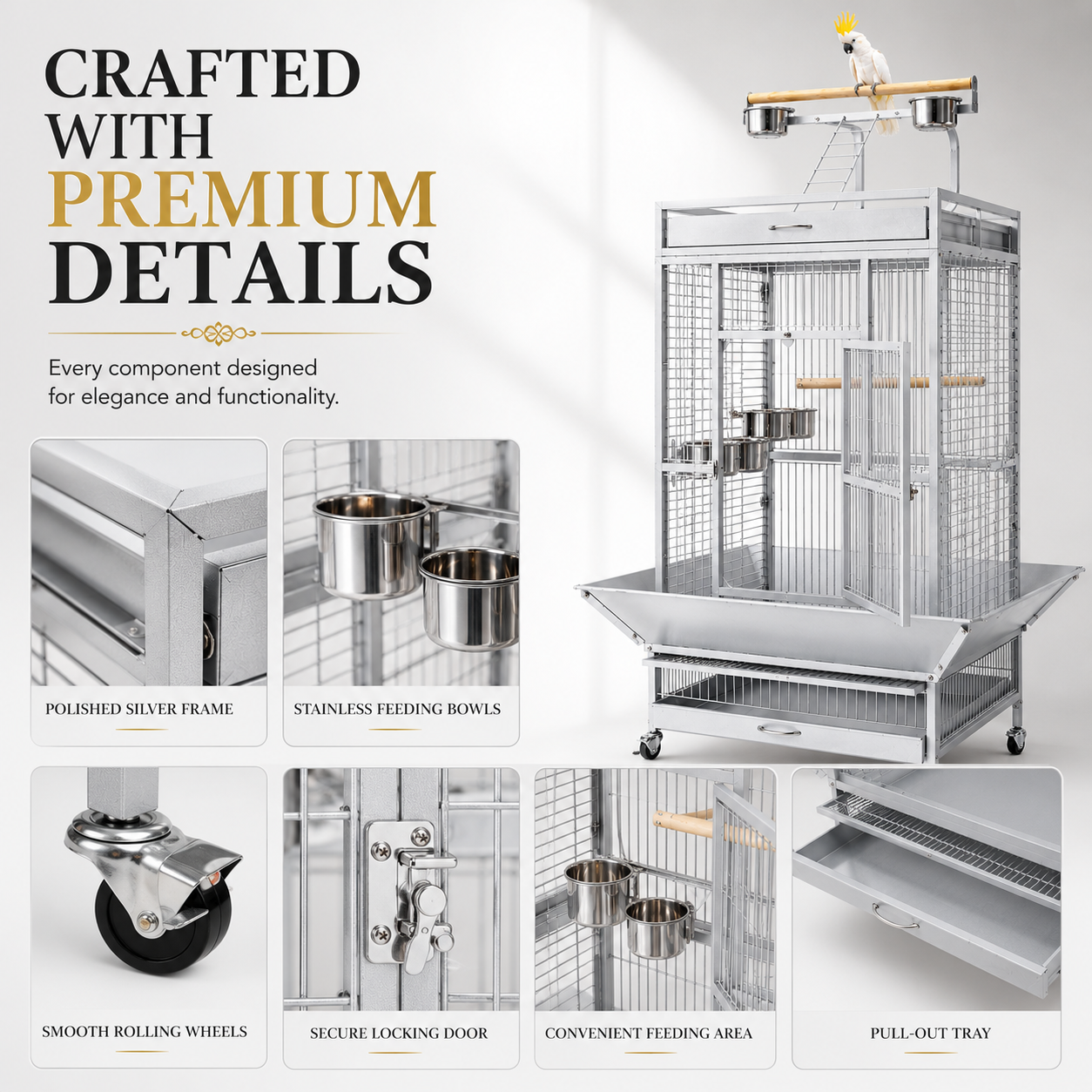 DAYANG A11 LUXURY PARROT RESIDENCE WITH ELEVATED PLAYTOP & FEEDING STATION – 82 × 77.4 × 164 CM