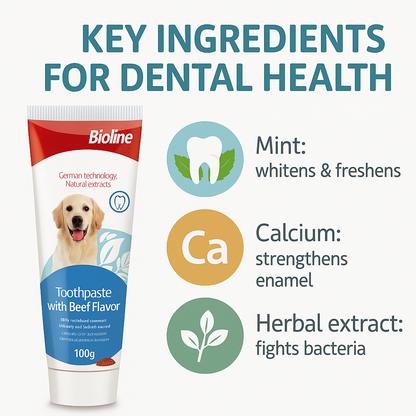 Bioline Dental Oral Care Kit,toothpaste with beef flavour -100g - pet grooming
