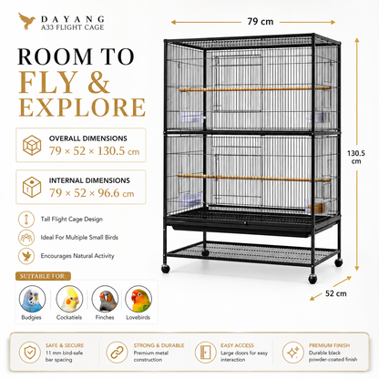 DAYANG A33 PREMIUM FLIGHT CAGE FOR FINCHES, BUDGIES & COCKATIELS – 79 × 52 × 130.5 CM